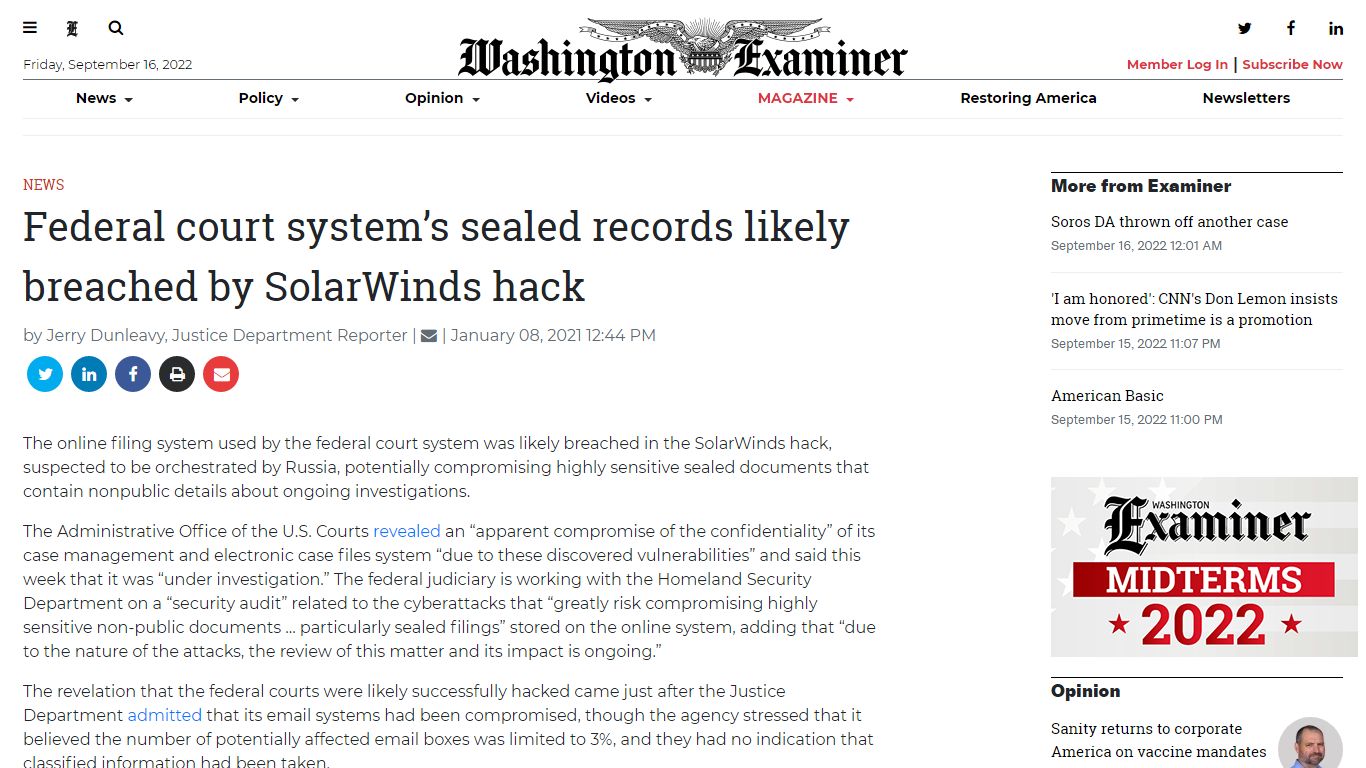Federal court system’s sealed records likely breached by SolarWinds ...